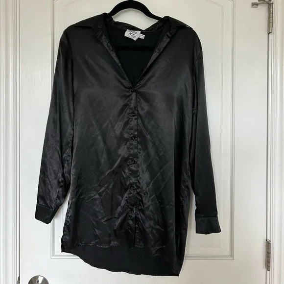 Princess Polly Satin Black Shirt Dress - Picture 3 of 4